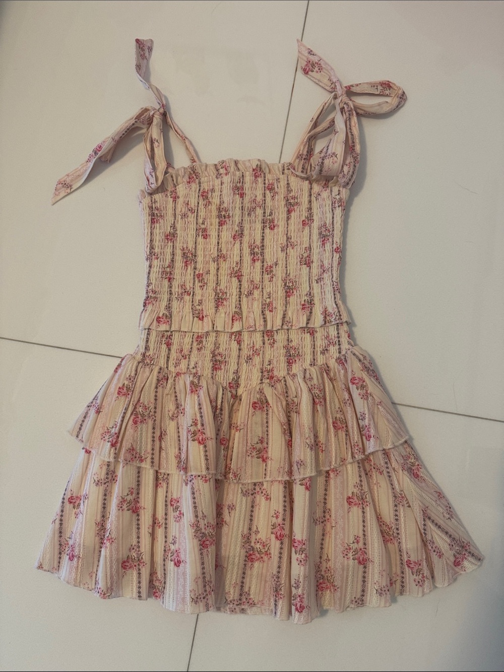 Katie J NYC Girls Emerson Pink Floral Tiered Dress with Tie Straps
